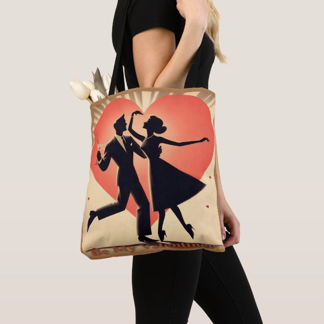 Mid Century Valentine Dancing Couple with Martini Tote Bag (Close Up)