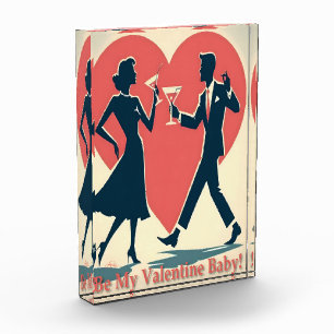 Mid Century Valentine Hip Martini Dancing Couple Photo Block