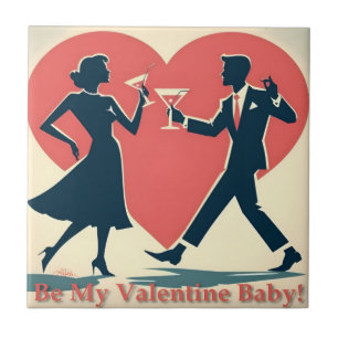 Mid Century Valentine Hip Martini Dancing Couple Tile