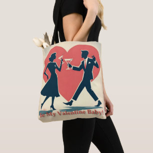 Mid Century Valentine Hip Martini Dancing Couple Tote Bag