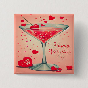 Mid Century Valentine Martini cocktail 15 Cm Square Badge