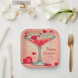 Mid Century Valentine Martini cocktail Paper Plate
