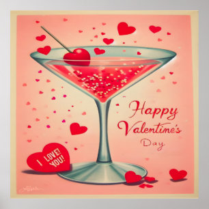 Mid Century Valentine Martini cocktail Poster