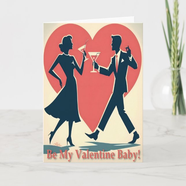 Mid Century Valentine Modern Hip Dancing Couple Card (Front)