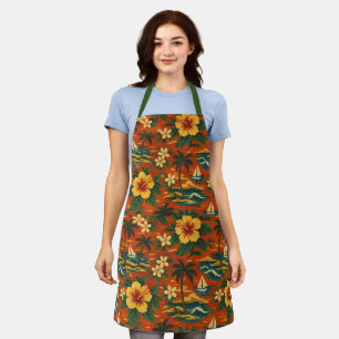 Mid Century Vibrant Hawaiian Shirt Print Apron