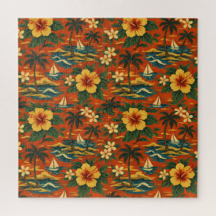 Mid Century Vibrant Hawaiian Shirt Print Jigsaw Puzzle