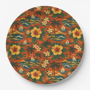 Mid Century Vibrant Hawaiian Shirt Print Paper Plate