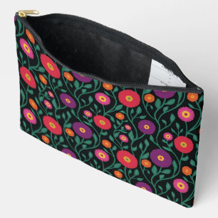 Mid-Century Vine Flower Garden Garland Midnight Accessory Pouch