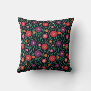 Mid-Century Vine Flower   Garden Garland Midnight  Cushion