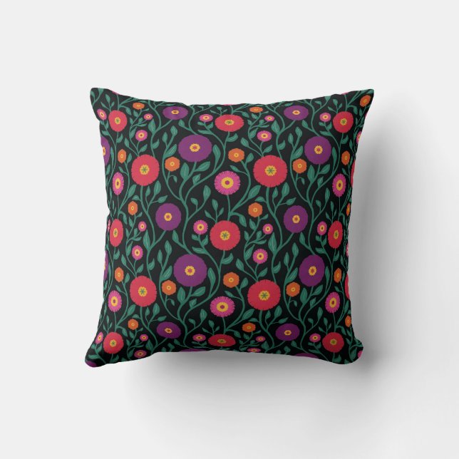 Mid-Century Vine Flower | Garden Garland Midnight  Cushion (Back)