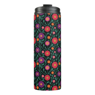 Mid-Century Vine Flower Garden Garland Midnight Thermal Tumbler