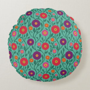 Mid-Century Vine Flower   Garden Garland Mint Round Cushion