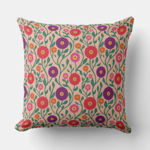 Mid-Century Vine Flower Garden Garland Peach Cushion