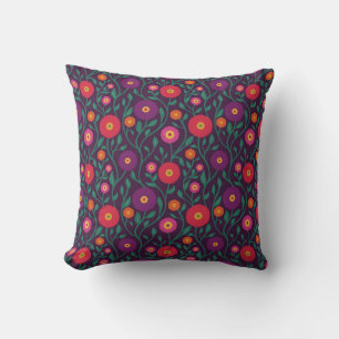 Mid-Century Vine Flower Garden Garland Plum Cushion