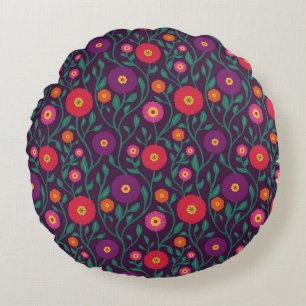 Mid-Century Vine Flower   Garden Garland Plum Round Cushion