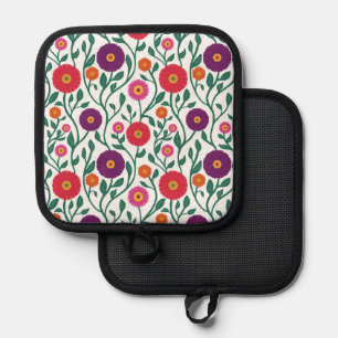 Mid-Century Vine Flower Garden Garland White Pot Holder