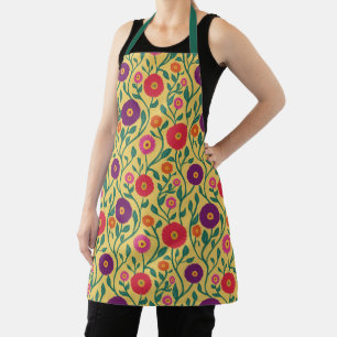 Mid-Century Vine Flower Garden Garland Yellow Med Apron