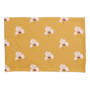 Mid-Century Vintage Autumn Ochre Floral Leafy Pillowcase