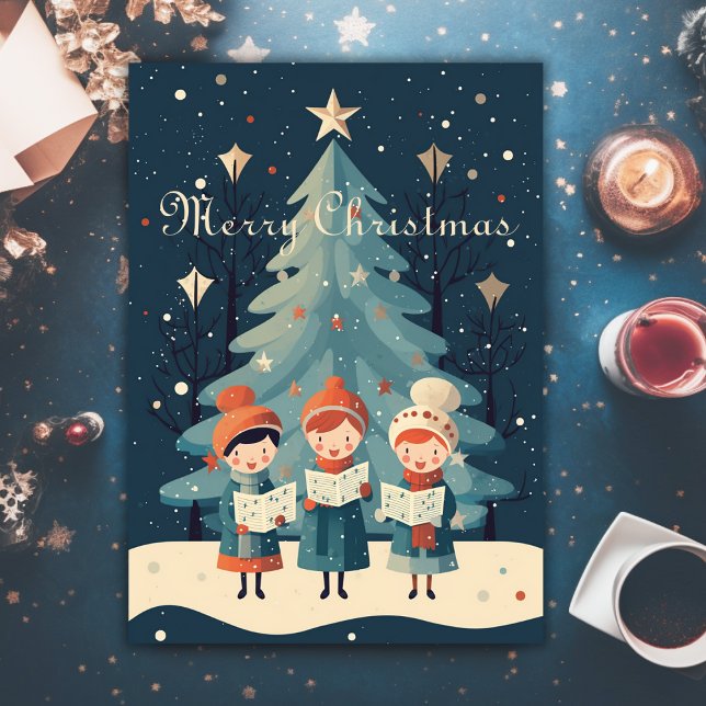 Mid Century Vintage Christmas Carolers Retro Holiday Card (Creator Uploaded)
