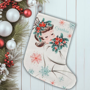 Mid-Century Vintage Christmas Lady Personalised Large Christmas Stocking