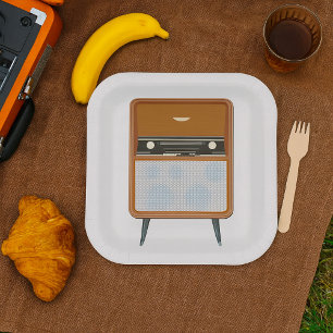 Mid Century Vintage Radio Retro Music Lover Paper Plate