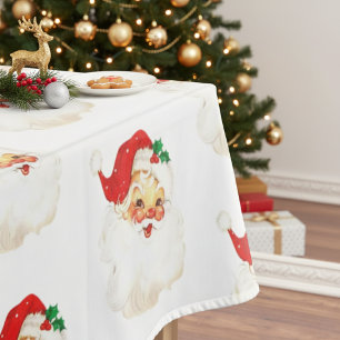 Mid Century Vintage Santa Claus Christmas Holiday Tablecloth