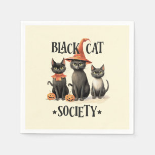 Mid-Century Vintage Style Black Cat Society  Napkin