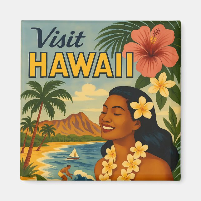 Mid Century Visit Hawaii Tourism Art Magnet (Front)