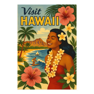 Mid Century Visit Hawaii Tourism Art Photo Print