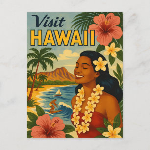 Mid Century Visit Hawaii Tourism Art Postcard