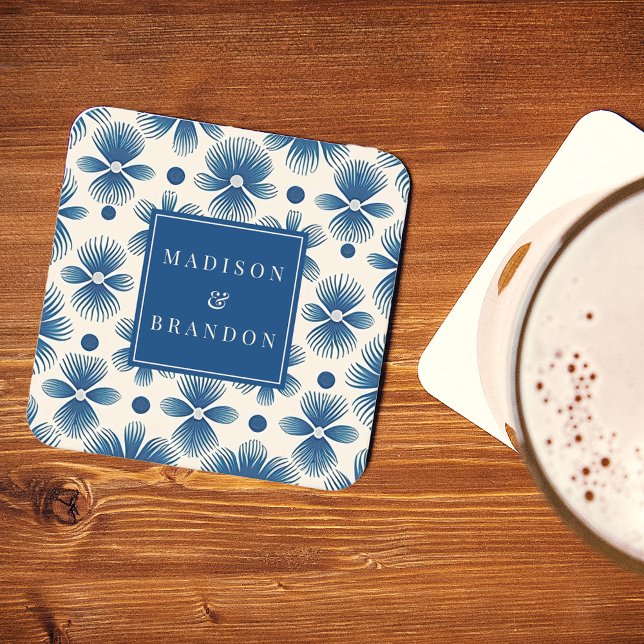 Mid-Century Wedding Flowers | Full Print with Name Square Paper Coaster (Creator Uploaded)