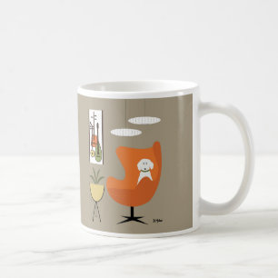 Mid Century White Dog in Orange Egg Chair Coffee Mug