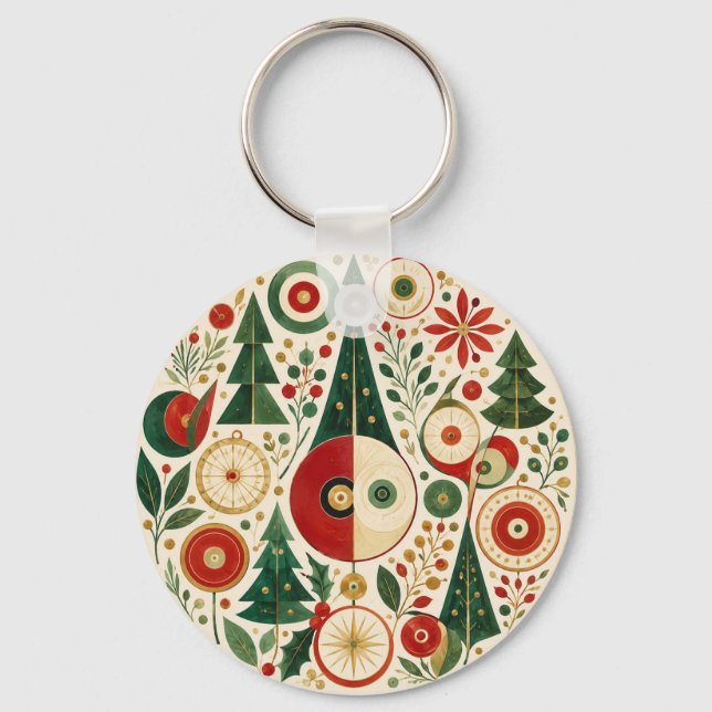 Mid-Century Yuletide Mosaic Key Ring (Front)