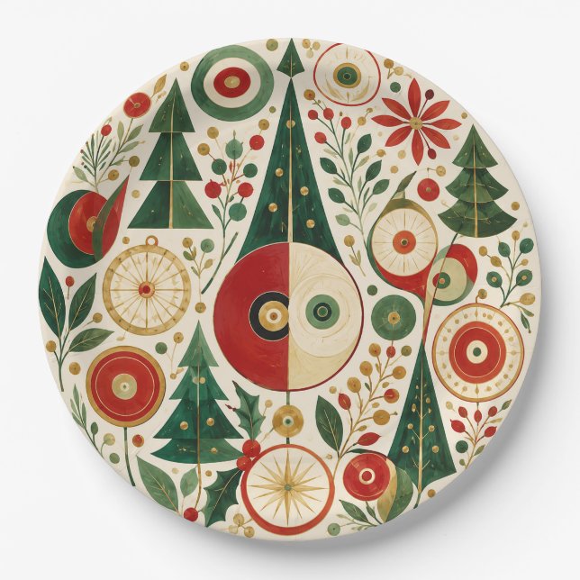 Mid-Century Yuletide Mosaic Paper Plate (Front)