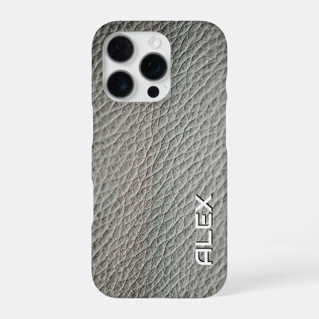 Mid Gray Leather Texture – Realistic Neutral Patte iPhone Case (Back)