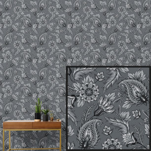 Mid Light Dark Grey Floral Paisley Elegant Wallpaper