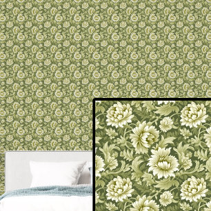 Mid & Light Green Botanical Flower & Leaf Wallpaper