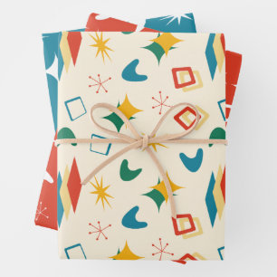 Mid Mod Atomic Mid-Century Modern Shapes Retro Wrapping Paper Sheet
