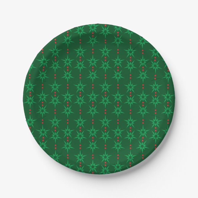 Mid Mod Garland Green 7" Paper Plate (Front)
