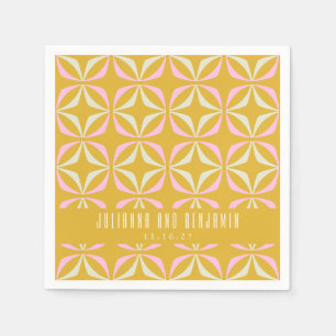 Mid Mod Geometric Yellow Pink Custom Wedding Napkin