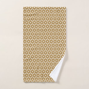 Mid-Mod Gold Starburst Rattan Pattern Hand Towel