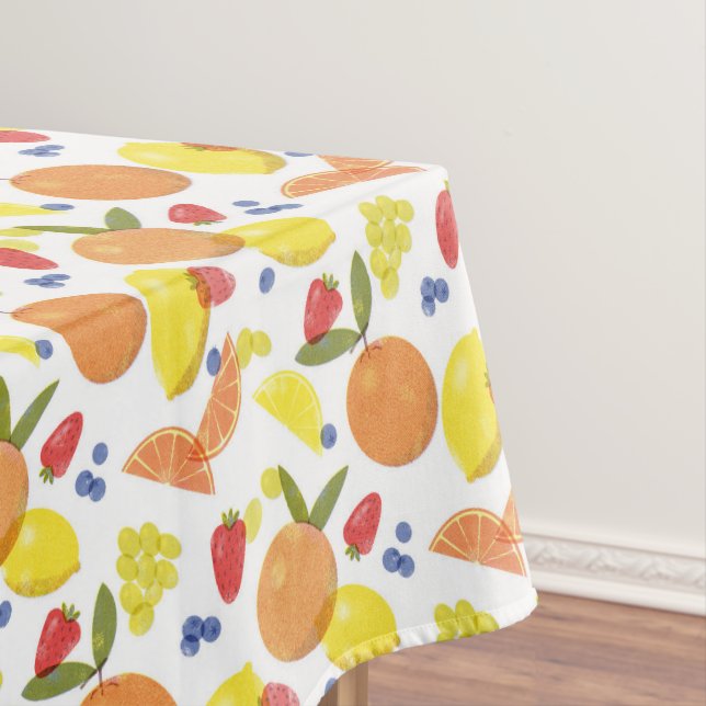 Mid Mod Grungy Risograph Farmers Market Fruit Tablecloth (In Situ)