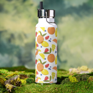 Mid Mod Grungy Risograph Farmers Market Fruit Water Bottle
