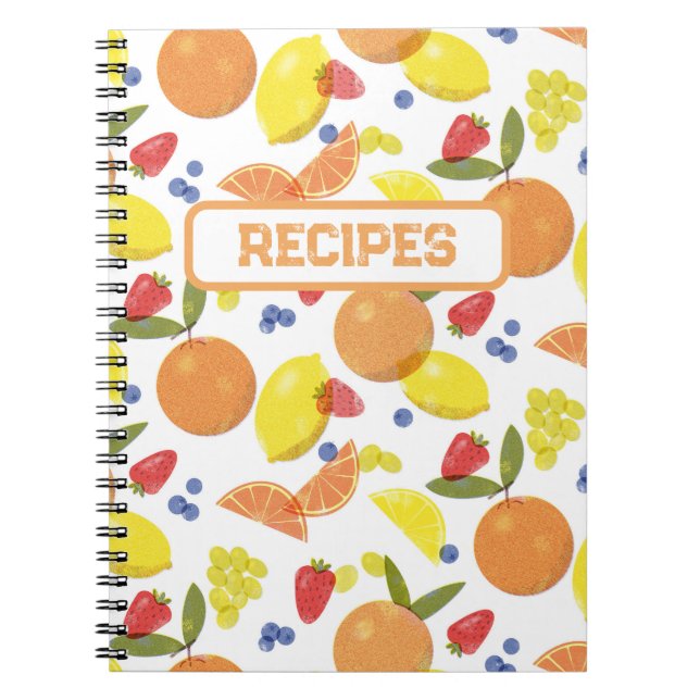 Mid Mod Grungy Risograph Fruit Recipe Notebook (Front)