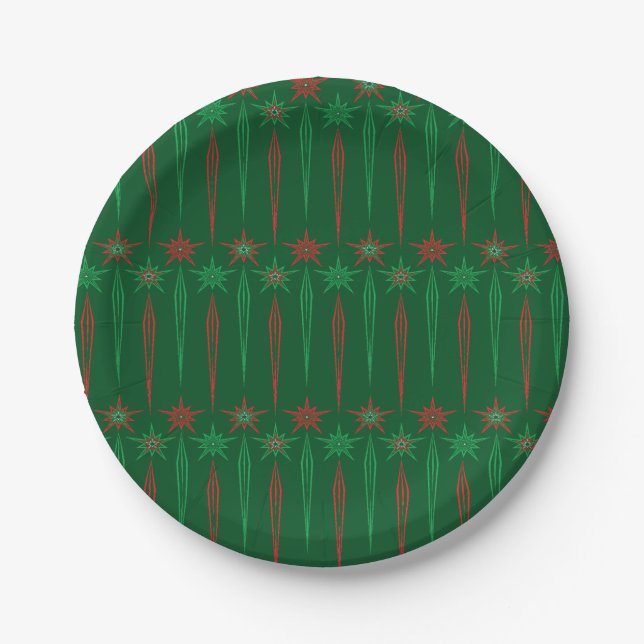 Mid Mod Icicles Green 7" Paper Plate (Front)