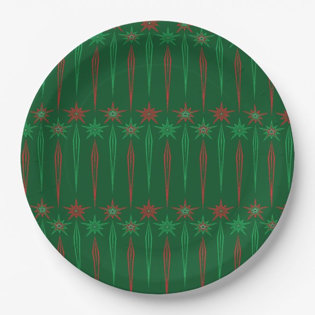 Mid Mod Icicles Green 9" Paper Plate (Front)