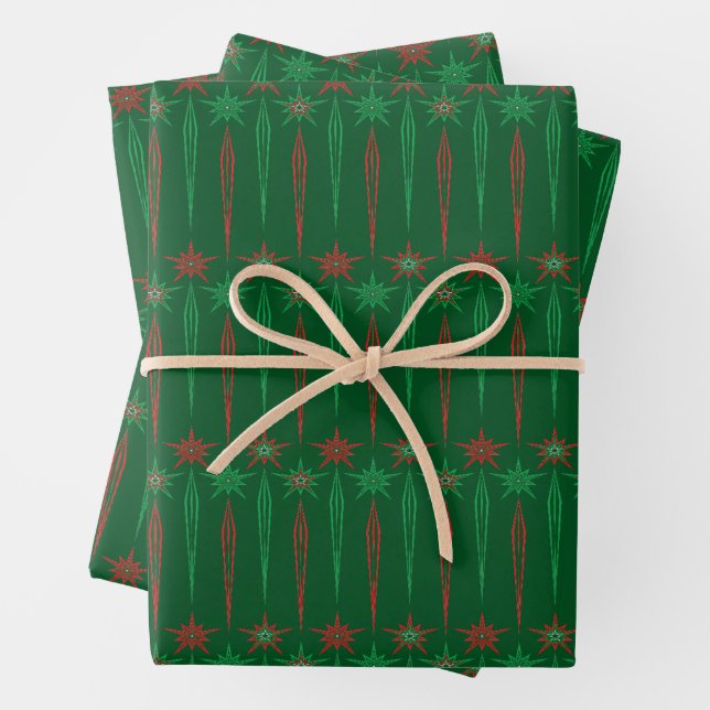 Mid Mod Icicles Green Wrapping Paper (In situ)