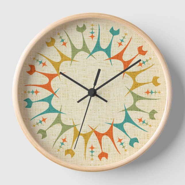 Mid Mod Meow on Tan ©studioxtine Clock (Front)