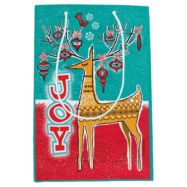 Mid Mod Reindeer Christmas Gift Bag (Front)