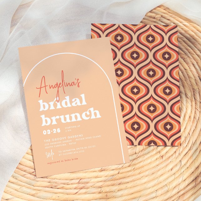 Mid Modern Orange Retro Arch Brunch Bridal Shower Invitation (Creator Uploaded)
